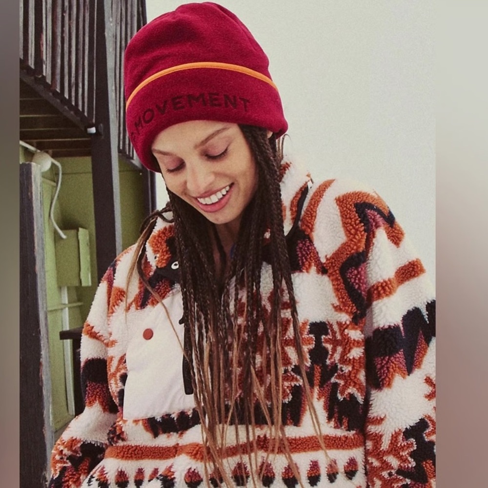 Free People Movement Flat Out Cuffed Beanie Maroon NWT